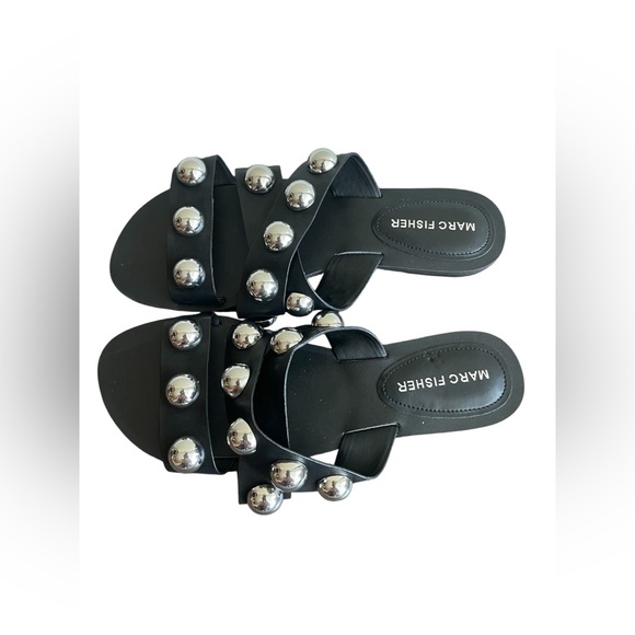 New Marc Fisher Black Women Silver Sandal Size 65 - Picture 4 of 6
